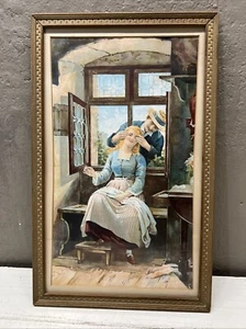 Vintage Couple Lovers ‘Guess Who?’ Gold Gilt Framed Litho Print Picture - Picture 1 of 2