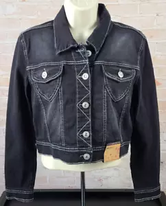 Amethyst Jeans Black Denim Cropped Western Boho Jacket Women's Juniors Large NWT - Picture 1 of 14