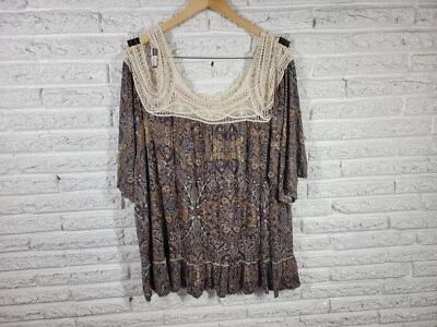 Top de mujer Maurices 3 3X Plus hombro frío negro marrón cachemir ganchillo volantes Foto 1 de 4