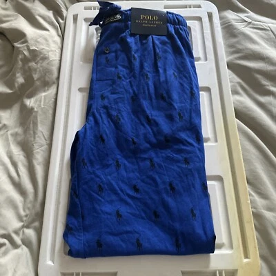 NEW POLO RALPH LAUREN SWEATPANTS -Med- BLUE -Black Pony’s DRAWSTRING -JOGGER - Image 1 of 4