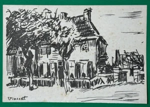 Vincent Van Gogh (Handmade) Drawing On Old Paper Signed & Stamped, Vtg art - Bild 1 von 4