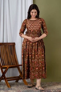 Women Bollywood Style Long Gown Beautiful Maternity Kurti Designer Gown Stitched - Picture 1 of 9