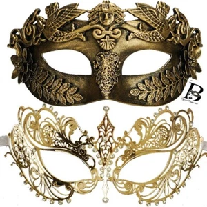 JUEGO DE MÁSCARAS DE MASCARADA DE PAREJA PARA ÉL Y ELLA EN ORO DE LUJO - Imagen 1 de 1