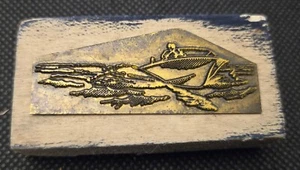 Stempel ➔ MOTORBOOT ➔ Vintage-Klischee ➔ RARITÄT *Metall auf Holz* - Picture 1 of 1