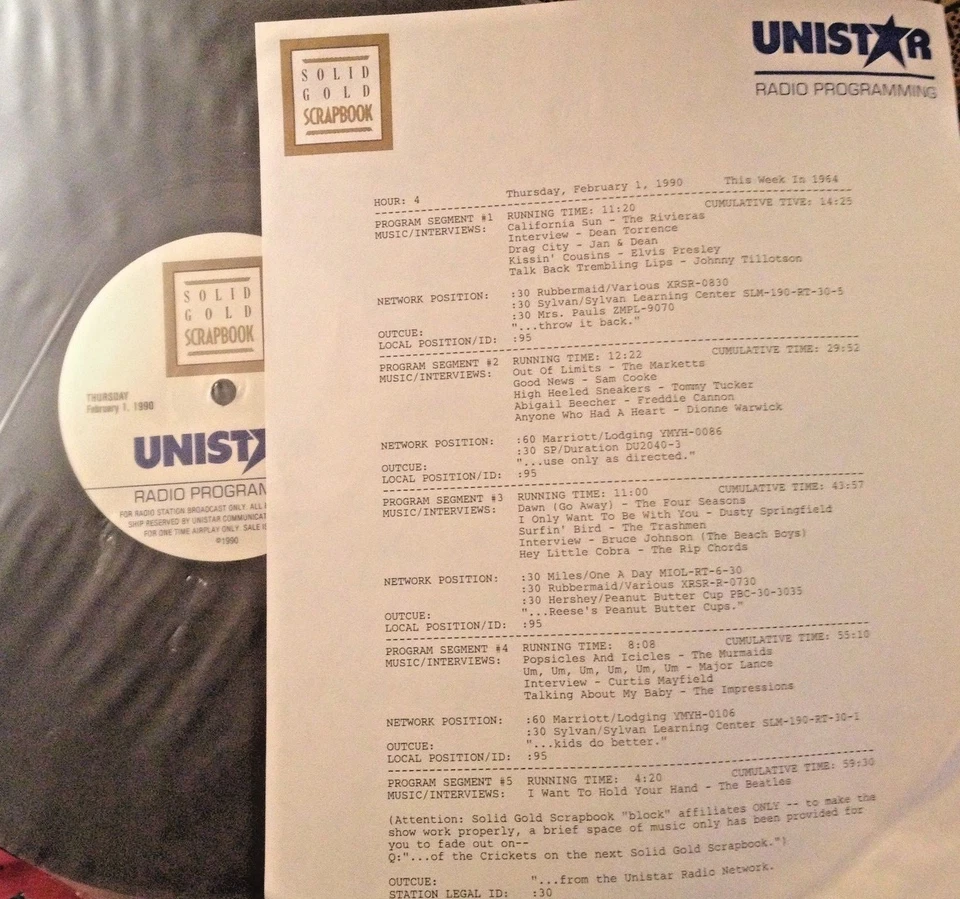 RADIO SHOW 2/1/90 THIS WEEK 1964: RIVIERAS, JAN & DEAN, ELVIS PRESLEY, BEATLES - Image 1 of 1