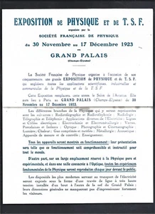 PUBLICITE EXPOSITION DE PHYSIUE ET DE T.S.F. TSF GRAND PALAIS 1923 - Picture 1 of 2