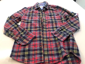 Mini Boden Boys 11-12Y Red Blue Gray Flannel Button Down Plaid Long Sleeve Shirt - Picture 1 of 6