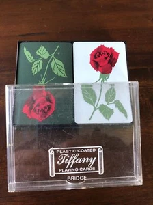 Vintage Tiffany Plastic Coated Playing Cards Flowers Roses Double Deck case - Picture 1 of 8