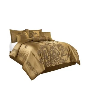 Chezmoi Collection 7-Piece Jacquard Floral Comforter Set (King, Gold) King - Picture 1 of 6