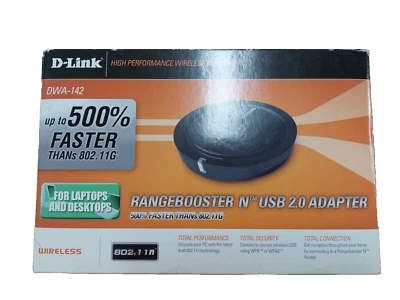 D-Link RangeBooster N Draft-11n USB 2.0 Adapter 300 Mbit/s D-Link DWA-142 Range - Immagine 1 di 4