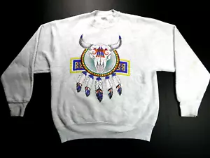 Vintage Bison Skull Feather Aztec Style Crewneck Sweater, Size Medium (M)(20x26) - Picture 1 of 13