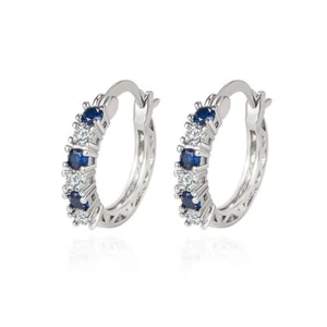 925 Sterling Silver Blue Crystal Hoop Earrings Jewellery Women Girls Gift UK - Picture 1 of 15