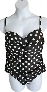 CATALINA Wms One Piece Swimsuit Blk White Polka Dot Tank 2X 18W-20W Sarong Bust - Picture 1 of 5
