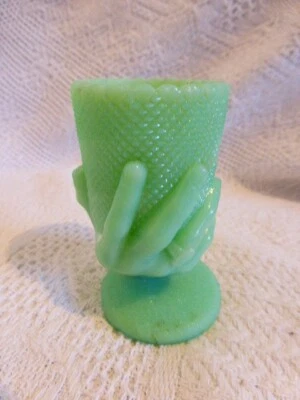 PORTIEUX ? COQUETIER OPALINE VERTE VERRE GRANITE MOULE MAIN TENANT VERRE - Photo 1/4