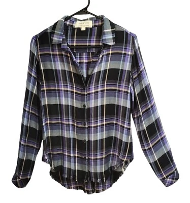 Camisa de franela de tela y piedra XS púrpura a cuadros con botones vaquera occidental grunge Foto 1 de 4