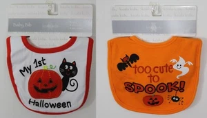 2-SET 1ST HALLOWEEN BIBS First Too Cute to Spook Infant Baby Gift Koala Kids NEW - Picture 1 of 5