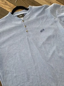 Vintage Solo Semore Shirt Mens Size L Short Sleeve Henley Pullover Blue - Picture 1 of 13
