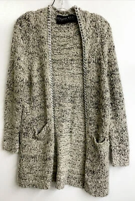 Cardigã longo custo barcelona cinza malha prata corrente acabamento lantejoulas tamanho livre - Imagem 1 de 4