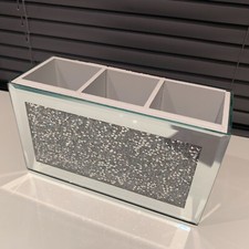 crushed jewel mirror diamante Beauty Box Makeup Brush Remote Organiser Holder