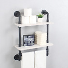 Industrial Pipe Shelf Bathroom Shelves Wall Mounted,19.6In 2-Tier Black & White