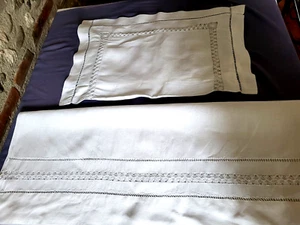 N04 Ancienne Parure de lit de bébé fil de lin & broderie drap 78x113cm + taie - Imagen 1 de 16