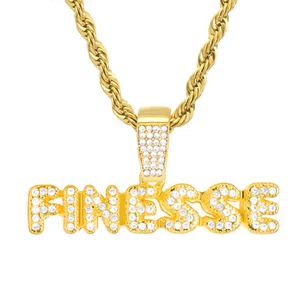Collar colgante de cadena de cuerda enchapado en oro helado para hombre HC 1295 G - Imagen 1 de 3