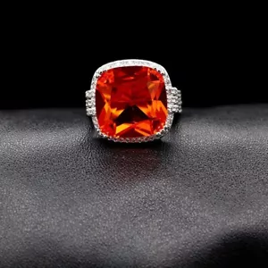 5 Karat Kissen geschnitten orange Saphir 14K weiß vergoldet Jubiläumsring als Geschenk - Bild 1 von 5