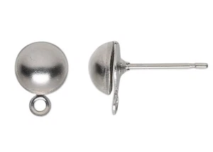 Pendientes, Acero Inoxidable 6mm Media Bola Postes con Lazo Cerrado - Imagen 1 de 4