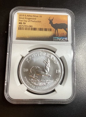 2019 S. Africa Silver Krugerrand First Day of Production  NGC MS 70 - Image 1 of 2