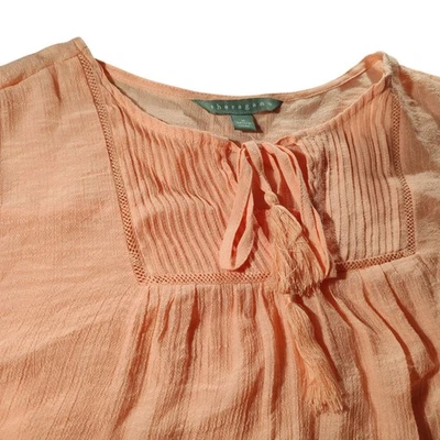 New Sharagano Pullover Top Sum One Peach Gauzey Fabric Boho Chic Womens Medium - Image 1 of 4