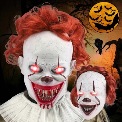 Halloween Clown Maske Pennywise Maske &LED Leuchten Augen Vollkopf Party Maske - Bild 1 von 4