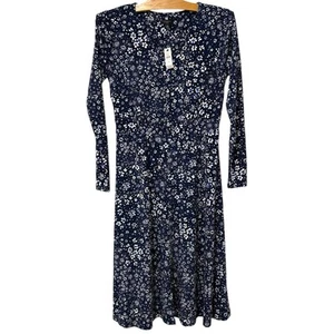 Talbots | Dress Midi Floral 3/4 Sleeves Stretch V Neck NWT- Size Small Petite - Picture 1 of 8