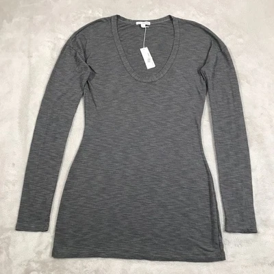 James Perse Shirt Womens Size 3 Gray Stripe Long Sleeve Tunic Length Made In USA - Image 1 of 4