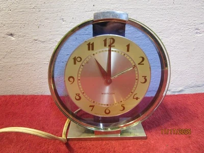 Vintage Westclox Andover Art Deco Blue Glass Desk Alarm Clock Ran But Stopped - Image 1 of 4