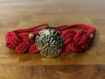 Cinturón de mujer vintage Y2K elástico cuerda con cordón dólar de arena rojo dorado herrajes Foto 1 de 4