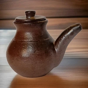 Kleine japanische braune Keramik Teekanne Handarbeit Künstler signiert 3 Zoll - Bild 1 von 18