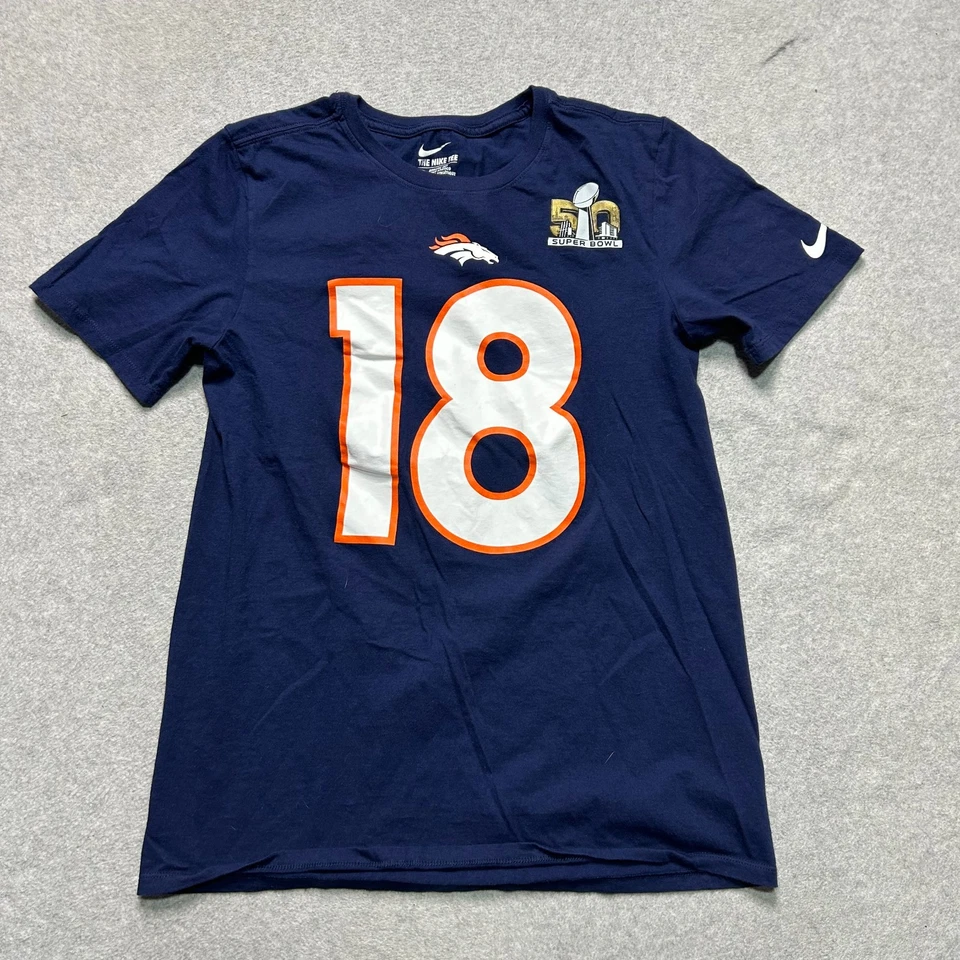 Camisa Nike Denver Broncos Peyton Manning Para Hombre Pequeña Azul Marino Super Bowl 50 Foto 1 de 4