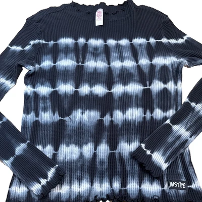 G5-Justice девочек синий черный и белый галстук краситель насмешливый шеи длинным рукавом рубашка Sz Xl - Изображение 1 из 4