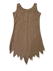 Women's Brown Suede Sleeveless Flinstones Stone Age Costume Dress, L - Picture 1 of 3
