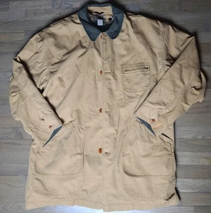 L.L Bean Jacket Coat Sz XXL Tall Men Vtg Canvas Workwear Flannel Outdoor Brown - Picture 1 of 12