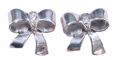 Bow Earrings- Sterling Silver & diamonds. Gift wrapping for the real gift- YOU! - Image 1 of 4