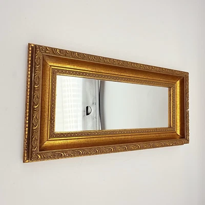 Espejo rectangular con marco de madera dorado Hollywood Regency MCM Foto 1 de 4