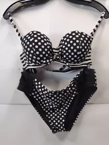 Collections by Catalina Women's Bikini Top M (8-10)Padded Black/White Bottom L - Picture 1 of 10