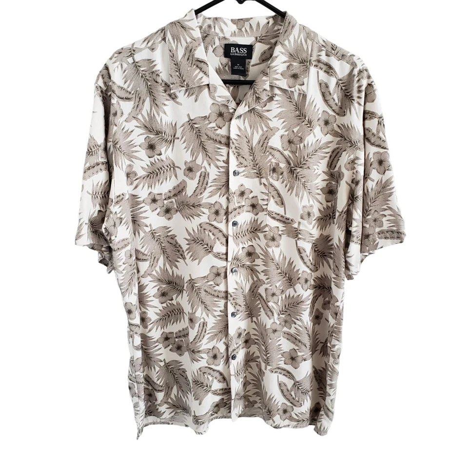 BASS Men's Size M 100% Silk Hawaiian Aloha Shirt Short sleeve Floral Beach BOHO - Image 1 of 4