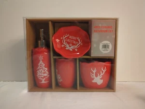 4pcs Christmas Bathroom Accessories Set Soap Dish Bottle Cup Toothrush Holder - Picture 1 of 2