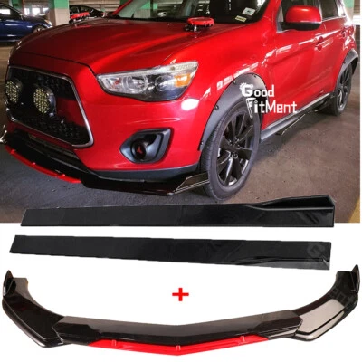 For Mitsubishi Outlander Sport 86.6" Side Skirt + Black & Red Front Bumper Lip - image 1 of 4