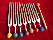 7 CHAKRA Tuning Fork Set with colors Balls Velvet pouch +mallet+Free shipping