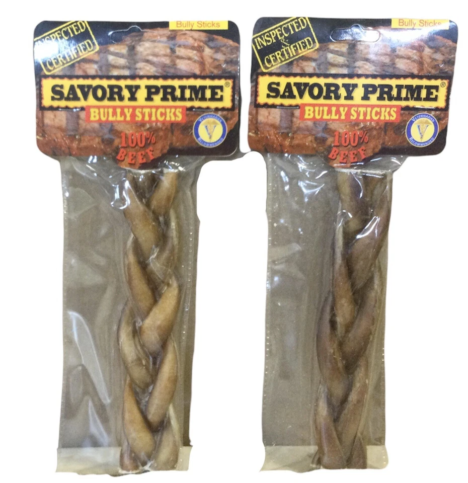 2 Pack Savory Prime 100% Beef Braided Bully Sticks 6in (J5) - Image 1 of 1