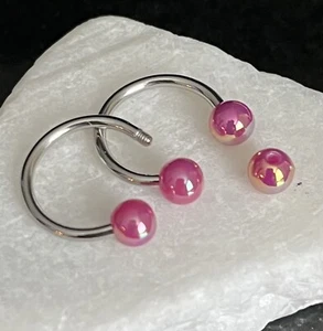 PAIR Aurora Borealis Coated Circular Barbell Horseshoes Lip Nipple Septum Rings - Picture 1 of 10