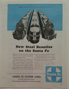 1944 Santa Fe railroad Railway system lines new steel beauties trains ad - Picture 1 of 1